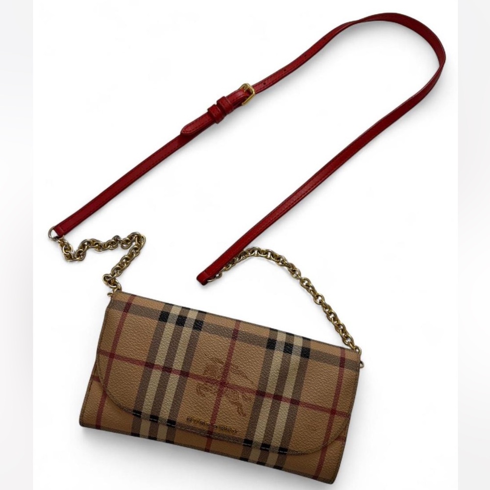 Burberry Checkered Crossbody Bag with Red Strap